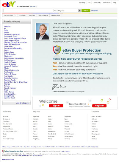 eBay John Donahoe Welcome So Unique Page